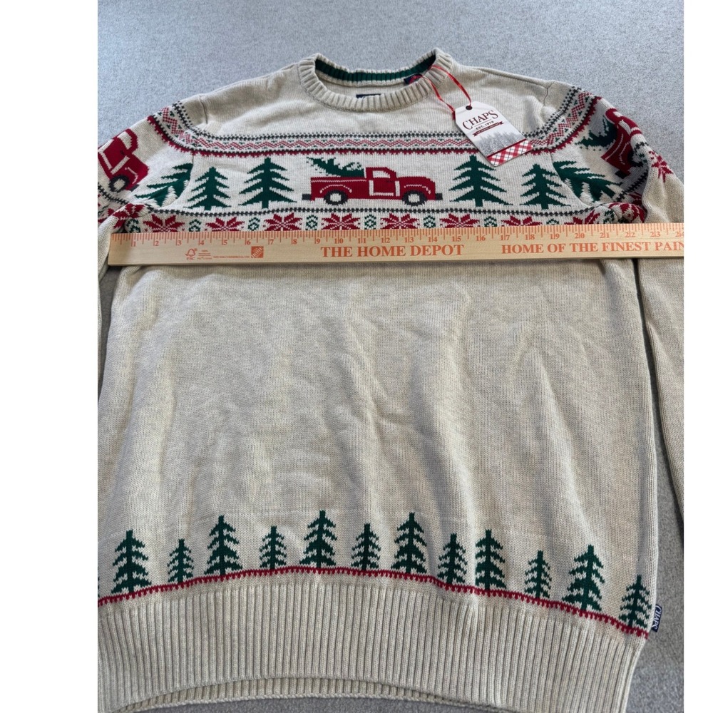 Chaps Christmas Sweater Mens L Oatmeal Heather New Red Truck Holiday Fair Isle - Picture 10 of 12